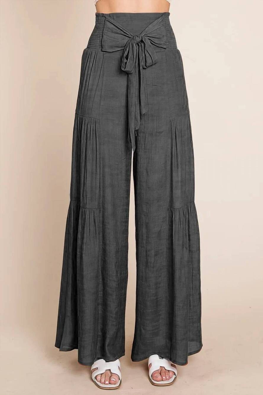 NEW JADE BY JANE tie front ruched waist back pants in charcoal